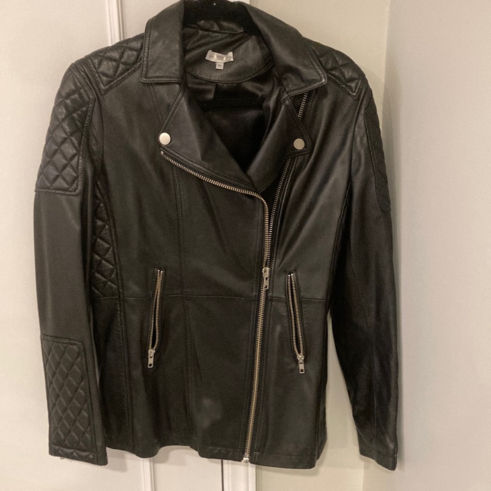 Samantha Sipos leather moto jacket